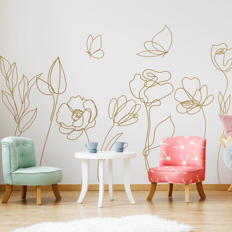 Monstera Thai Constellation - Large Minimal Flowers Butterflies Wall Stickers